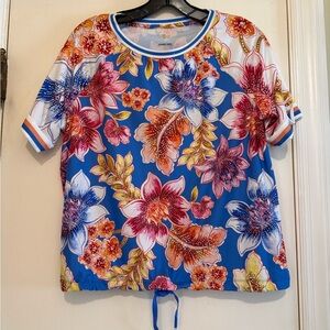 Johnny Was Blue Floral Short Sleeve Top